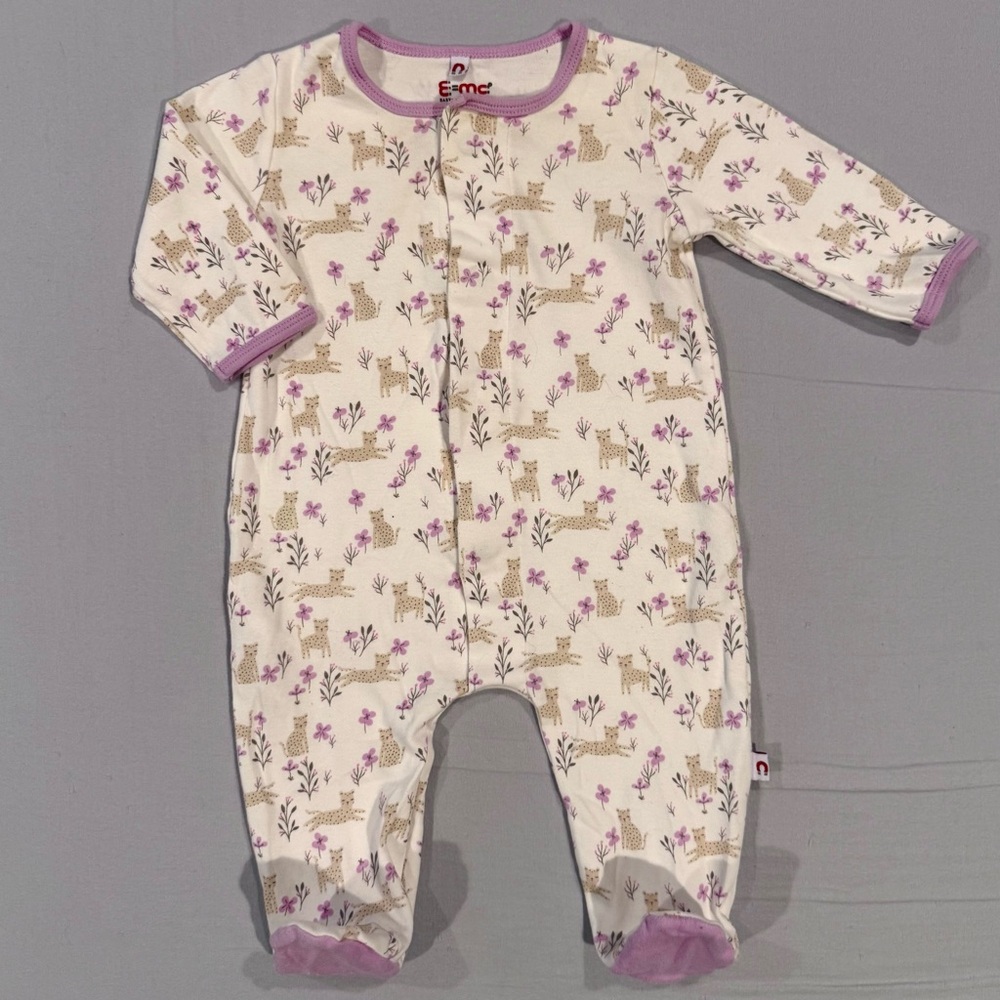 Easy=Magnetic Close Footie Girls 3-6M Leopards Sleeper E=MC2 Cotton Pajamas